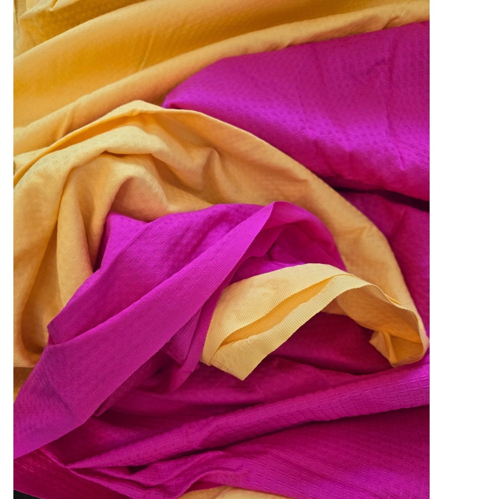Vintage Hot Pink & Yellow Textured Woven Fabric Bundle Sewing Crafts 2 Pieces